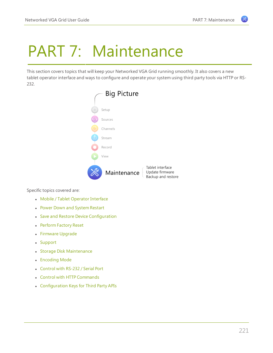 Part 7: maintenance, Maintenance | Epiphan Networked VGA Grid User Manual | Page 233 / 306