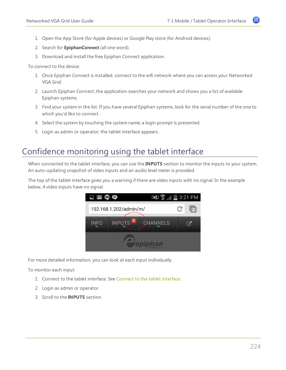 Confidence monitoring using the tablet interface | Epiphan Networked VGA Grid User Manual | Page 236 / 306