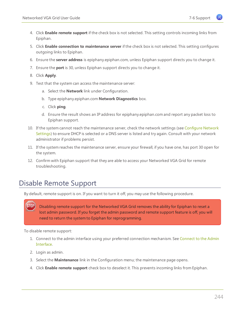 Disable remote support | Epiphan Networked VGA Grid User Manual | Page 256 / 306
