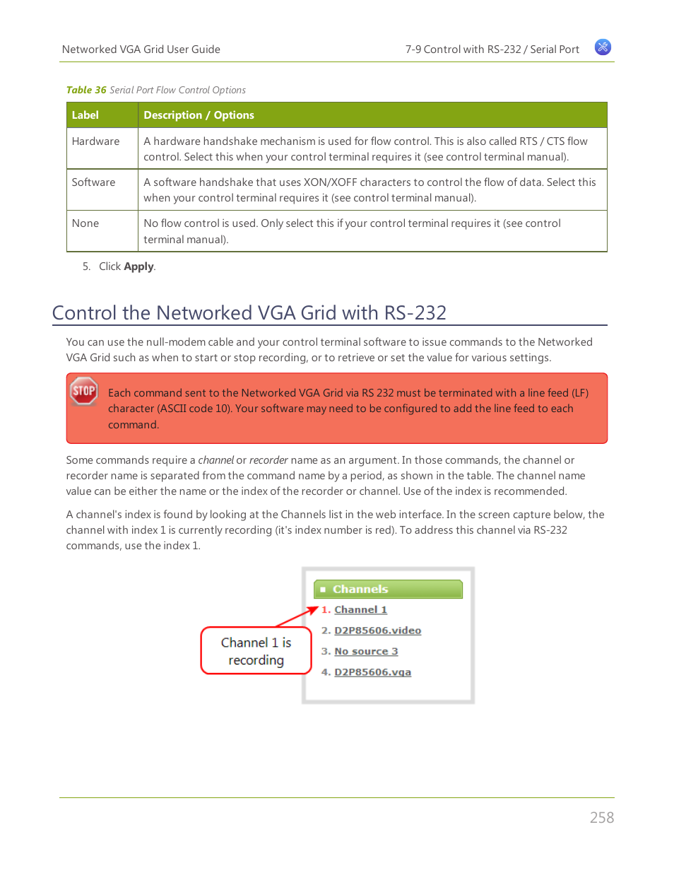 Control the networked vga grid with rs-232 | Epiphan Networked VGA Grid User Manual | Page 270 / 306