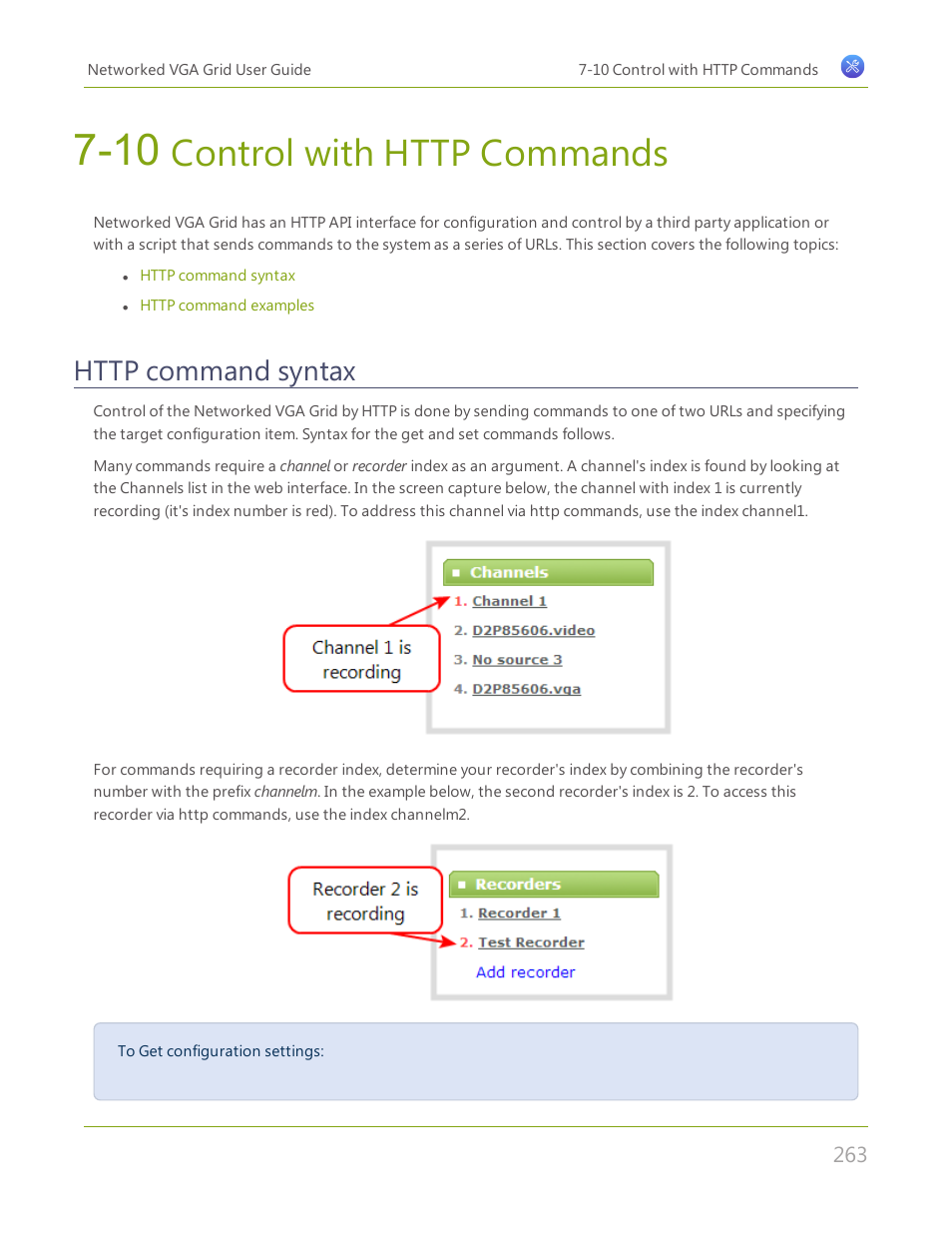 10 control with http commands, Http command syntax, Control with http commands | Epiphan Networked VGA Grid User Manual | Page 275 / 306