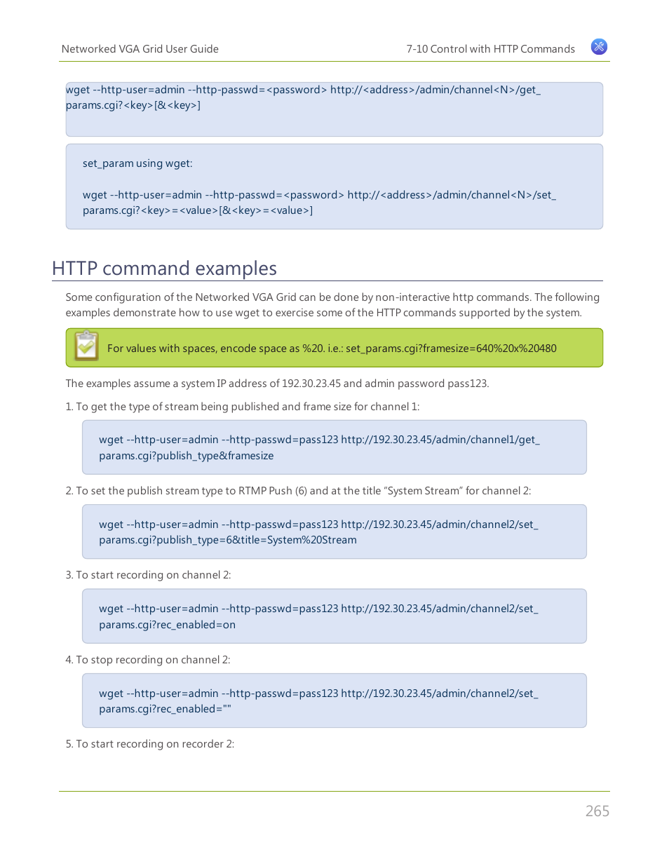 Http command examples | Epiphan Networked VGA Grid User Manual | Page 277 / 306