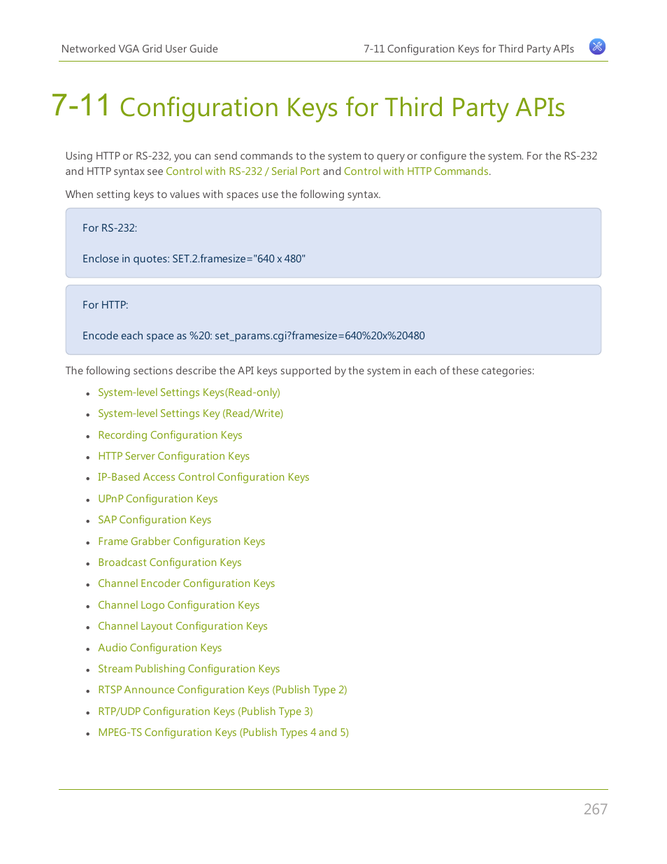 11 configuration keys for third party apis, Configuration keys for third party apis | Epiphan Networked VGA Grid User Manual | Page 279 / 306