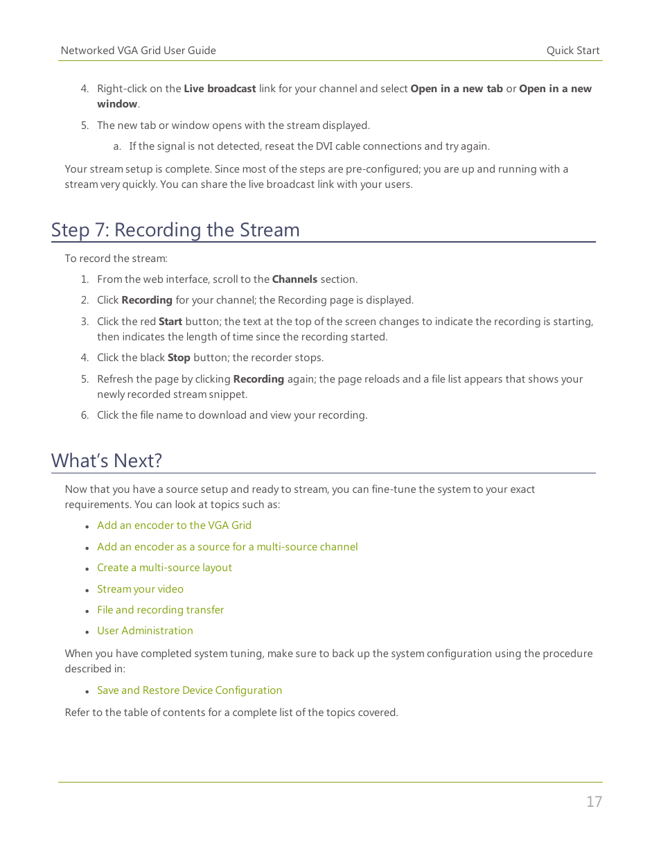 Step 7: recording the stream, What’s next | Epiphan Networked VGA Grid User Manual | Page 29 / 306