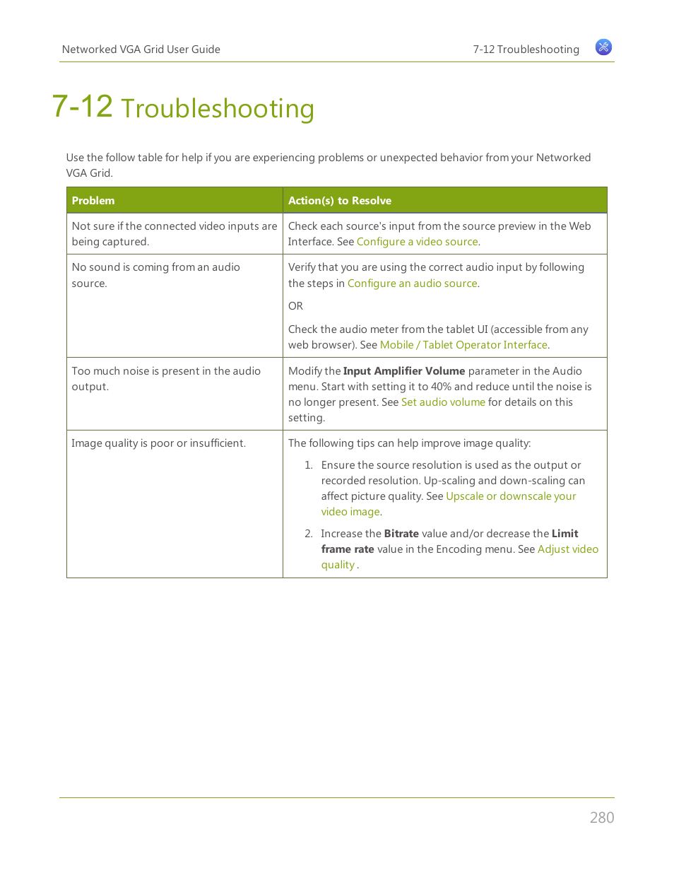 12 troubleshooting, Troubleshooting | Epiphan Networked VGA Grid User Manual | Page 292 / 306