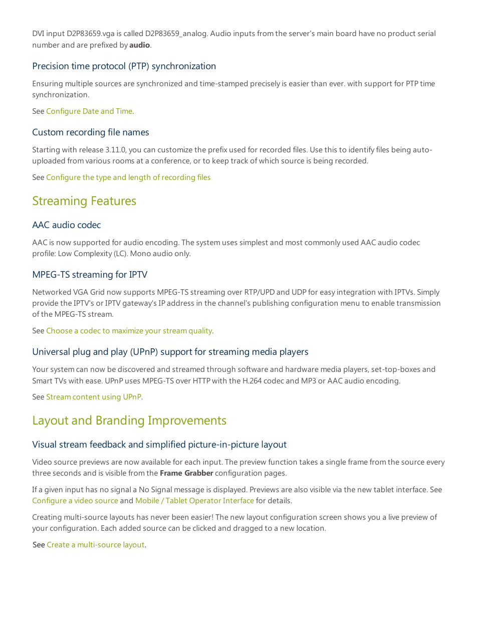 Streaming features, Layout and branding improvements | Epiphan Networked VGA Grid User Manual | Page 297 / 306