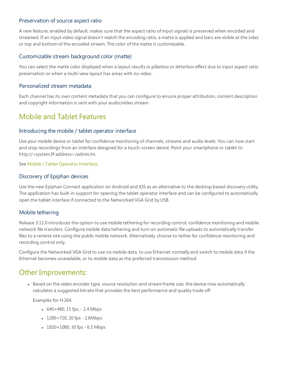 Mobile and tablet features, Other improvements | Epiphan Networked VGA Grid User Manual | Page 298 / 306