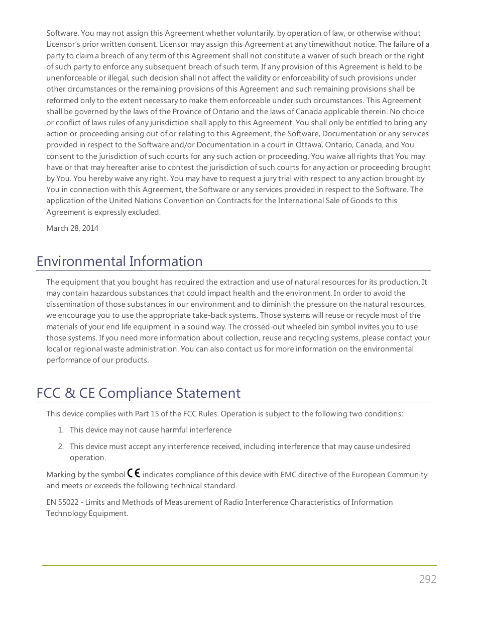Environmental information, Fcc & ce compliance statement | Epiphan Networked VGA Grid User Manual | Page 304 / 306