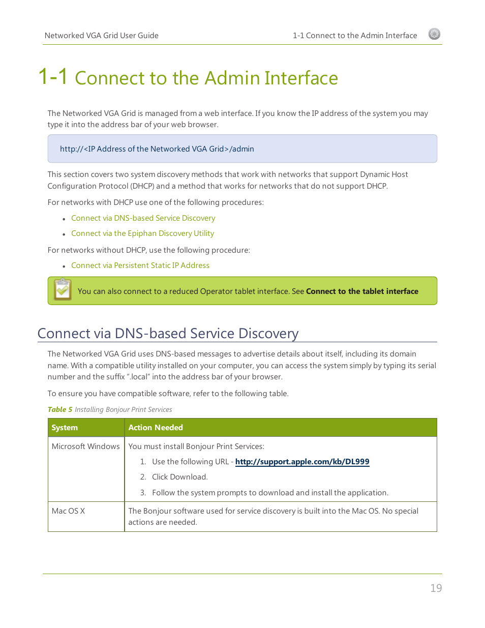 1 connect to the admin interface, Connect via dns-based service discovery, Connect to the admin interface | Epiphan Networked VGA Grid User Manual | Page 31 / 306