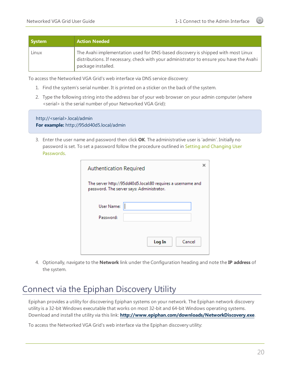 Connect via the epiphan discovery utility | Epiphan Networked VGA Grid User Manual | Page 32 / 306