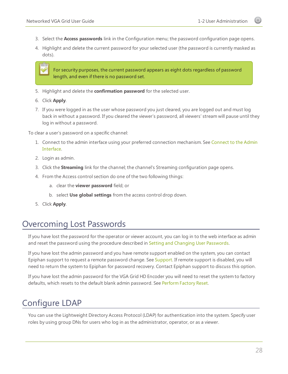 Overcoming lost passwords, Configure ldap | Epiphan Networked VGA Grid User Manual | Page 40 / 306