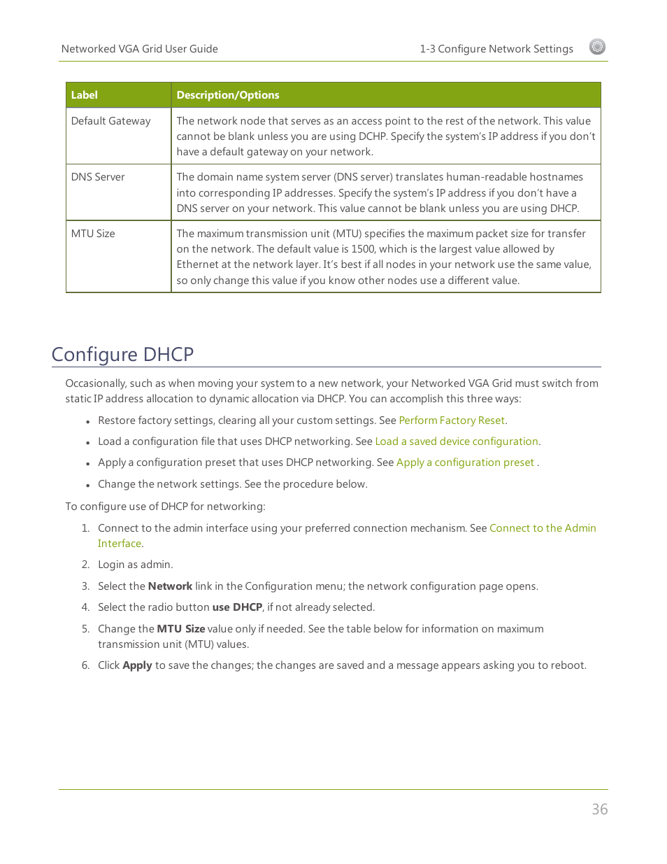 Configure dhcp | Epiphan Networked VGA Grid User Manual | Page 48 / 306