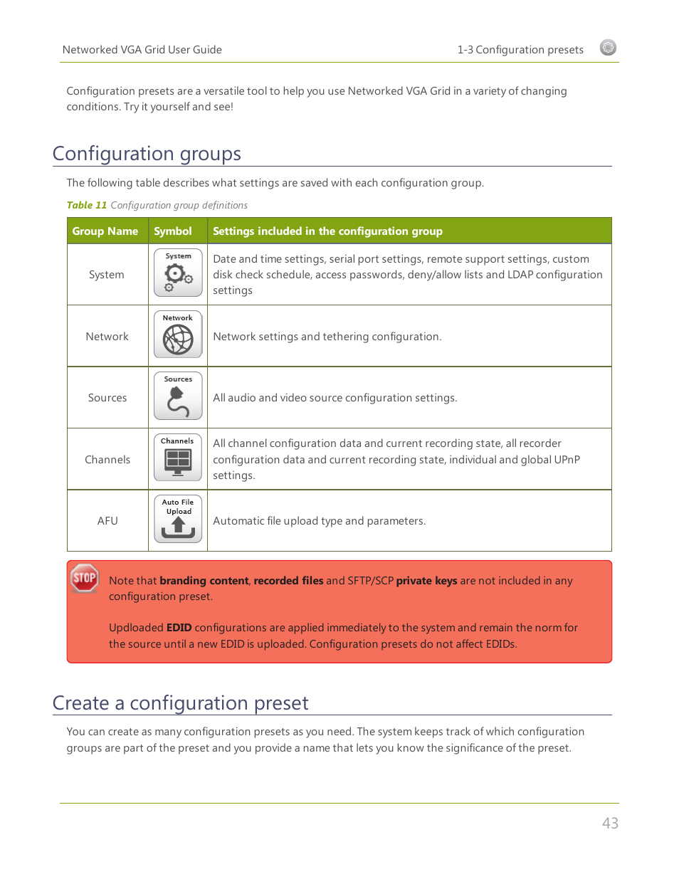 Configuration groups, Create a configuration preset | Epiphan Networked VGA Grid User Manual | Page 55 / 306