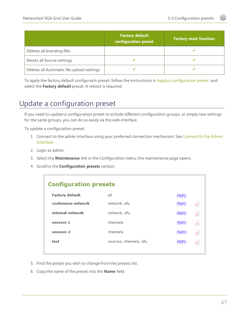 Update a configuration preset | Epiphan Networked VGA Grid User Manual | Page 59 / 306