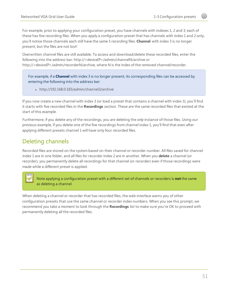 Deleting channels | Epiphan Networked VGA Grid User Manual | Page 63 / 306