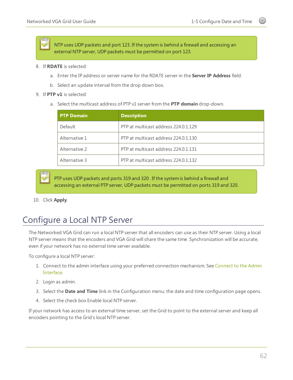 Configure a local ntp server | Epiphan Networked VGA Grid User Manual | Page 74 / 306