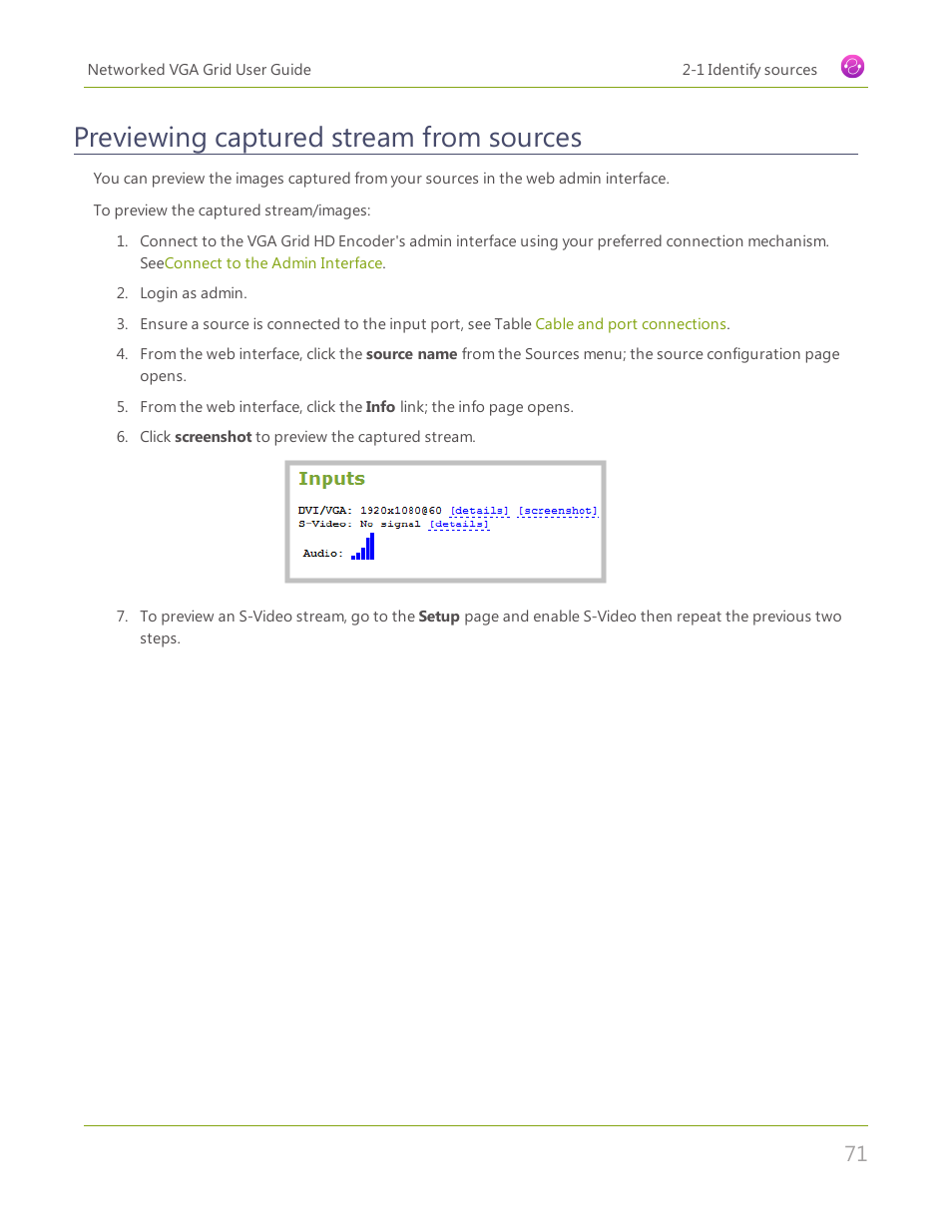 Previewing captured stream from sources | Epiphan Networked VGA Grid User Manual | Page 83 / 306