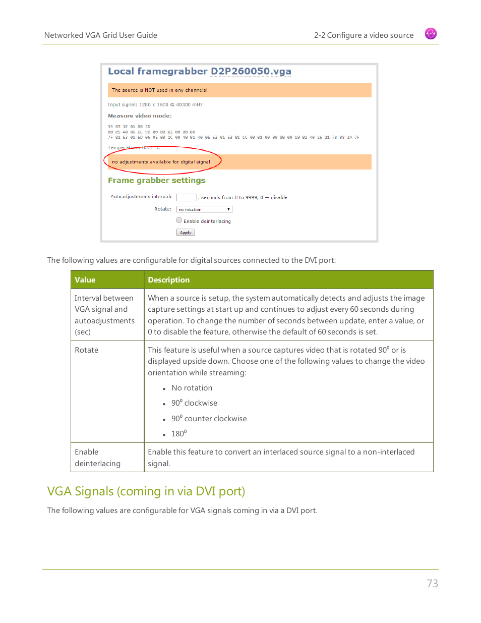 Vga signals (coming in via dvi port) | Epiphan Networked VGA Grid User Manual | Page 85 / 306