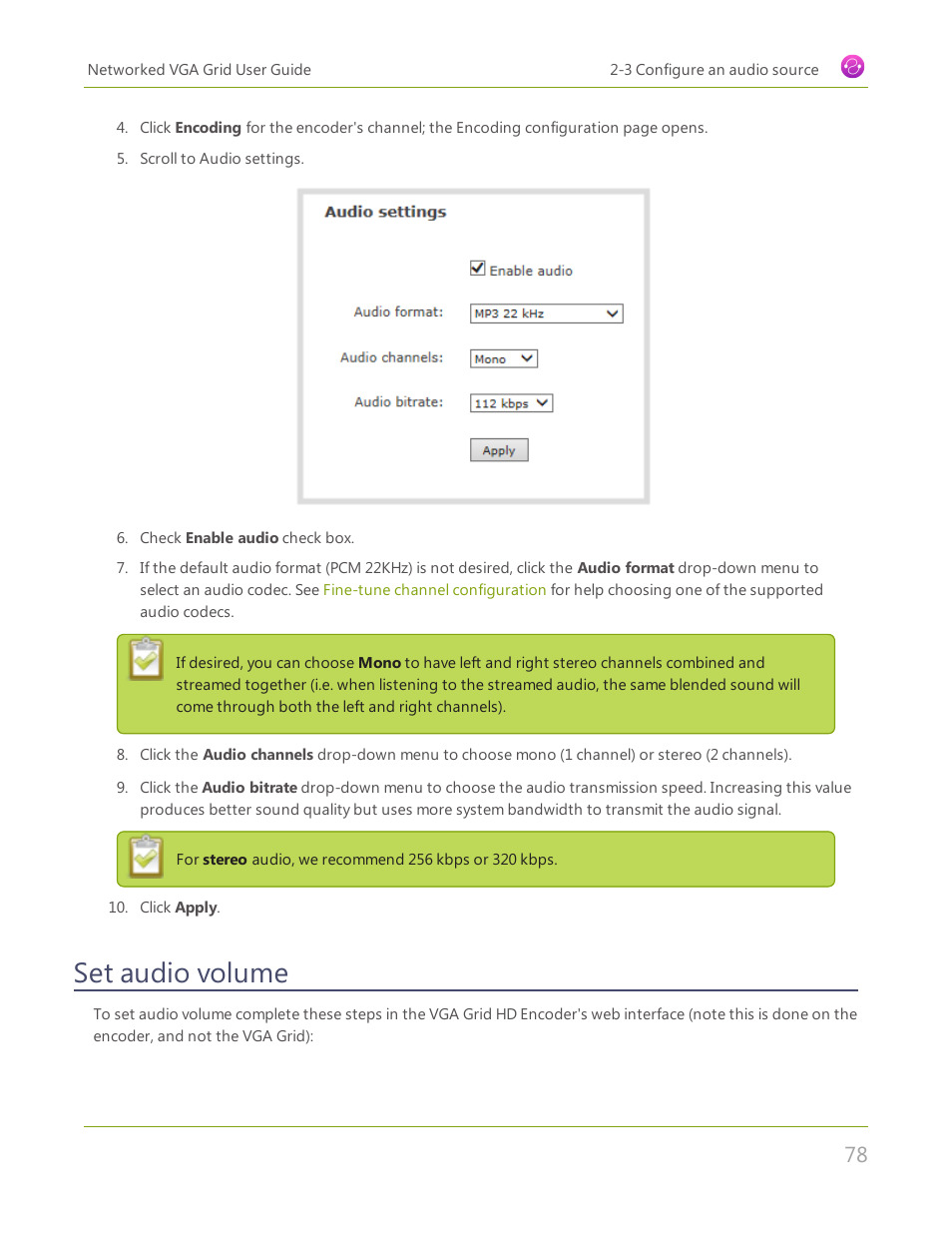 Set audio volume | Epiphan Networked VGA Grid User Manual | Page 90 / 306