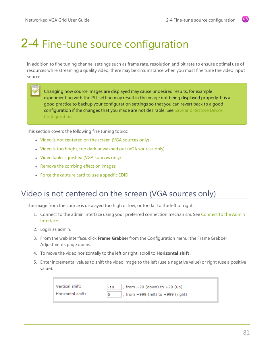 4 fine-tune source configuration, Fine-tune source configuration | Epiphan Networked VGA Grid User Manual | Page 93 / 306