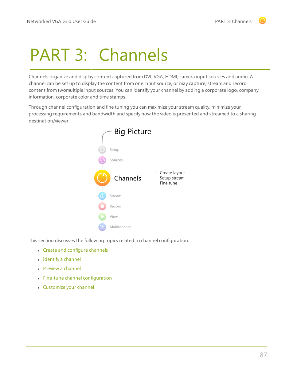 Part 3: channels, Channels | Epiphan Networked VGA Grid User Manual | Page 99 / 306