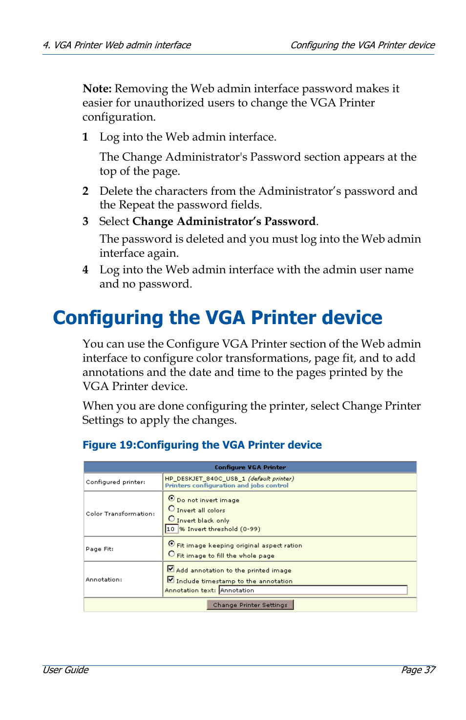 Configuring the vga printer device, Configuring the vga printer device 37 | Epiphan VGA Printer User Manual | Page 37 / 86