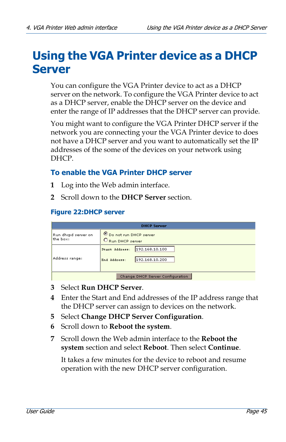 Using the vga printer device as a dhcp server, Using the vga printer device as a dhcp server 45 | Epiphan VGA Printer User Manual | Page 45 / 86