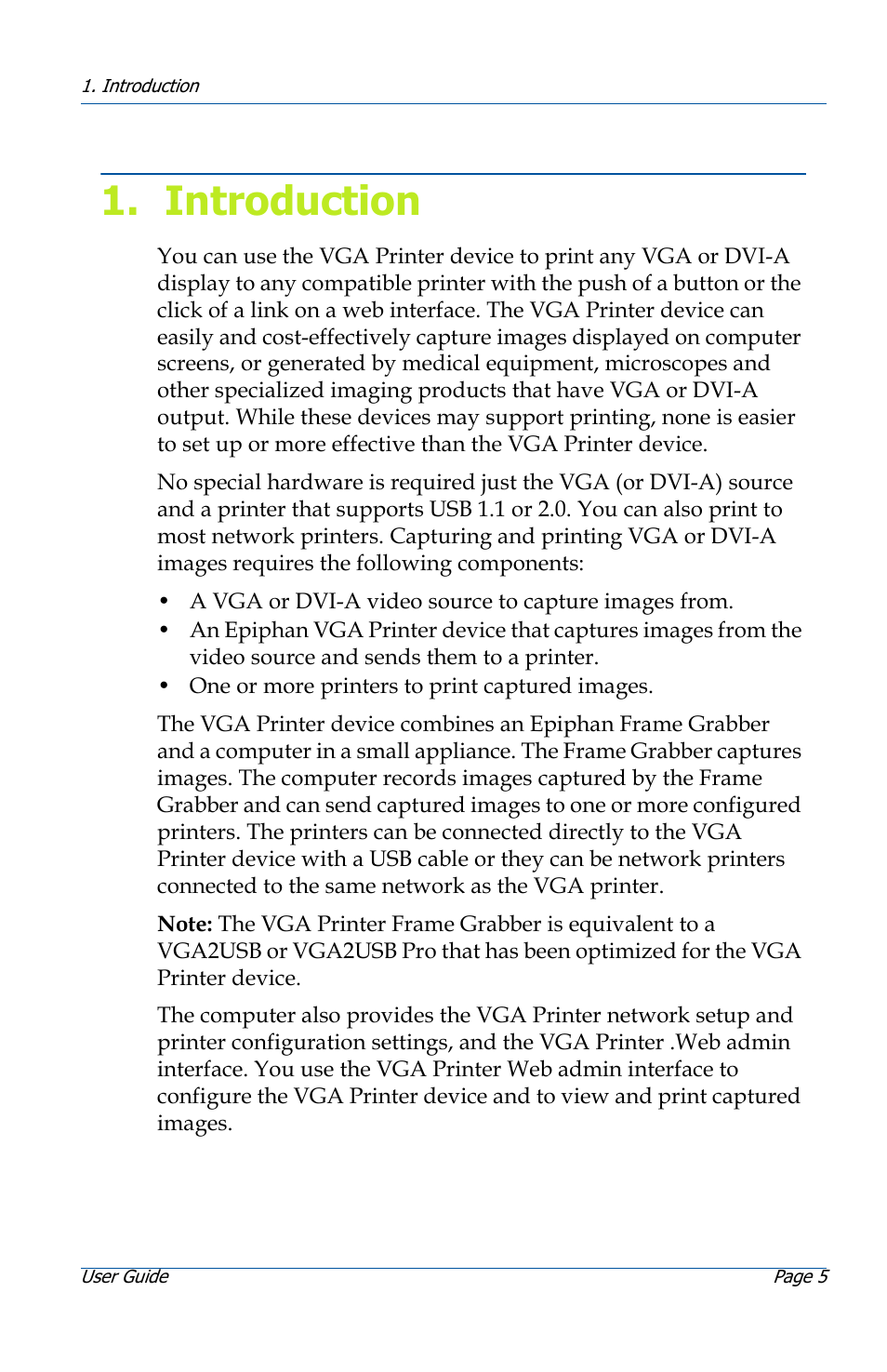 Introduction, Introduction 5 | Epiphan VGA Printer User Manual | Page 5 / 86
