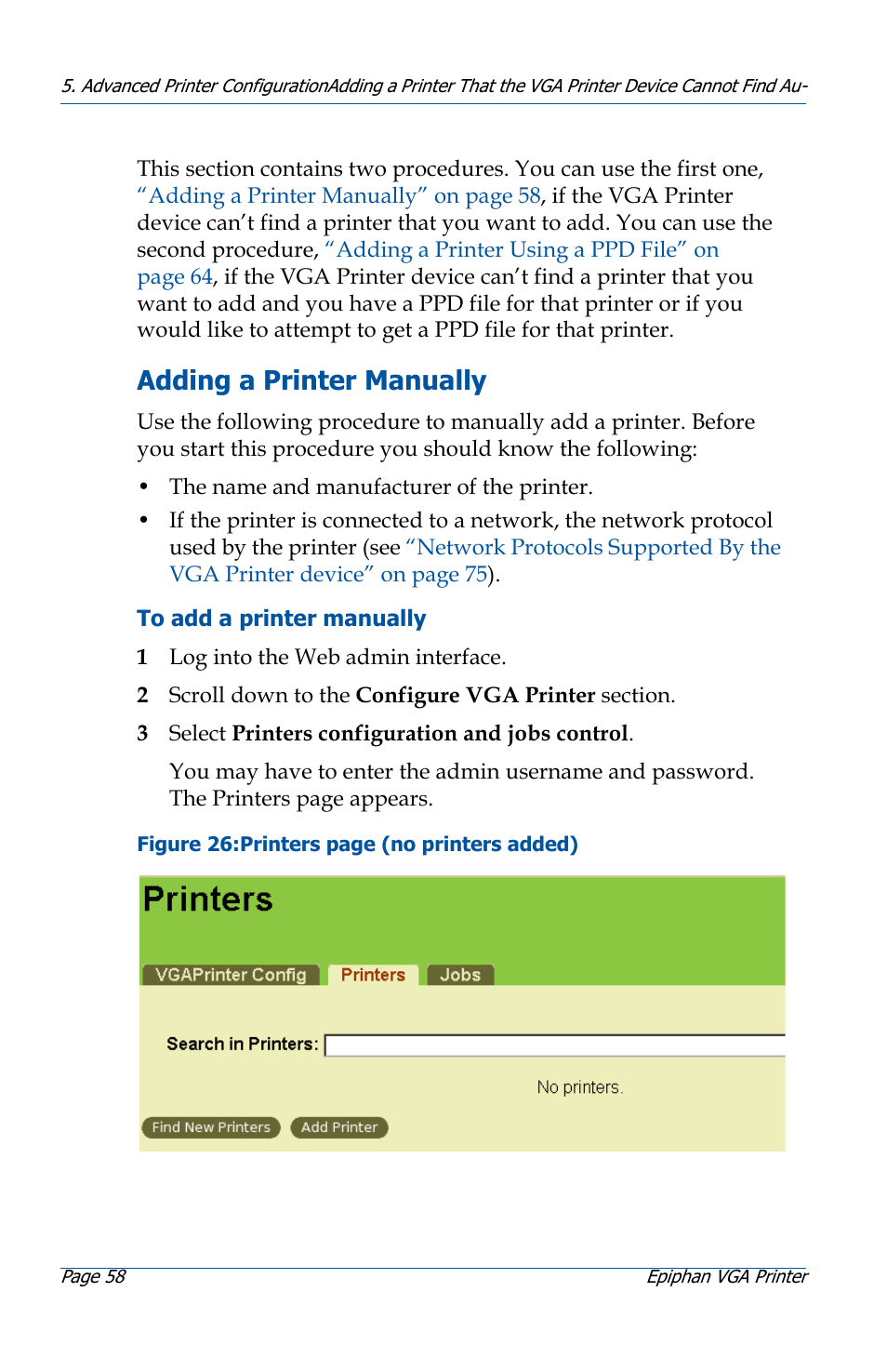 Adding a printer manually | Epiphan VGA Printer User Manual | Page 58 / 86
