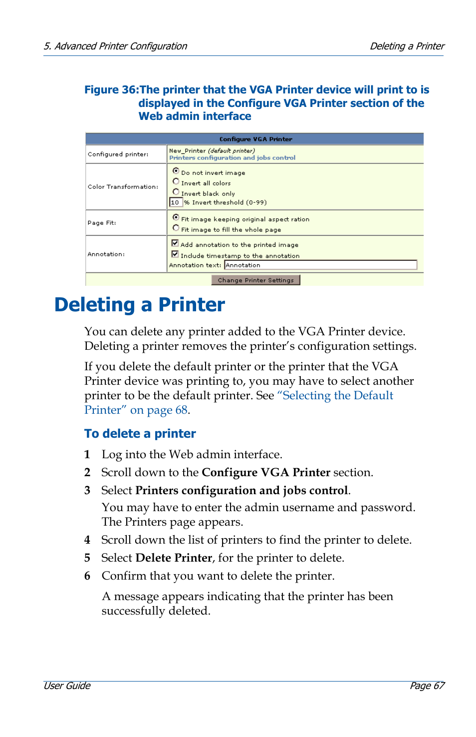 Deleting a printer, Deleting a printer 67 | Epiphan VGA Printer User Manual | Page 67 / 86