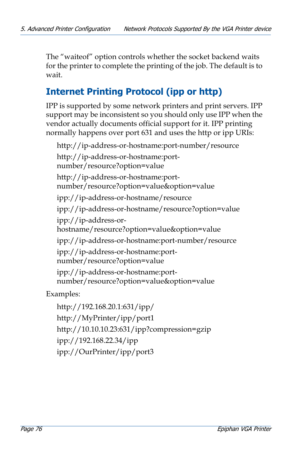 Internet printing protocol (ipp or http) | Epiphan VGA Printer User Manual | Page 76 / 86