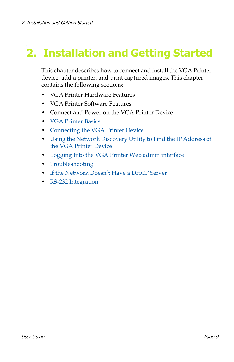 Installation and getting started, Installation and getting started 9 | Epiphan VGA Printer User Manual | Page 9 / 86