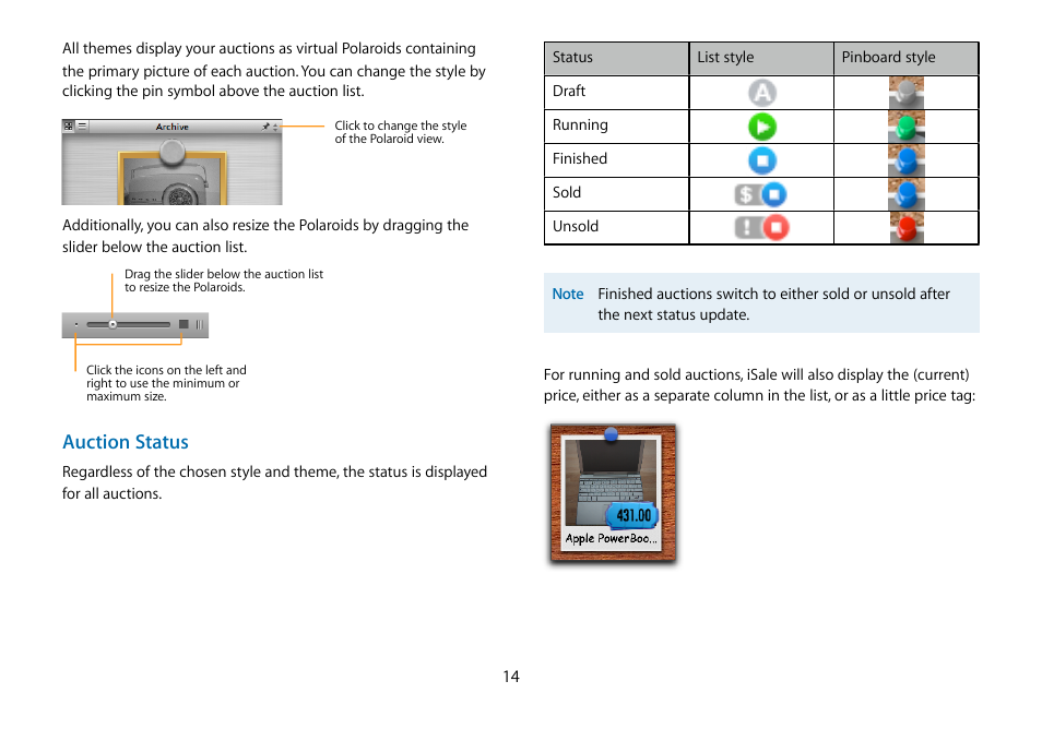 Auction status | equinux iSale 5.9.7 User Manual | Page 14 / 92