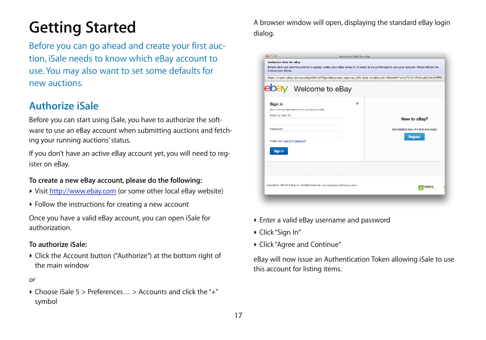 Getting started, Authorize isale | equinux iSale 5.9.7 User Manual | Page 17 / 92