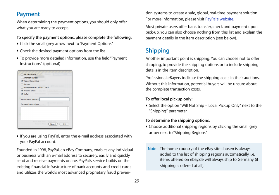 Payment, Shipping | equinux iSale 5.9.7 User Manual | Page 29 / 92