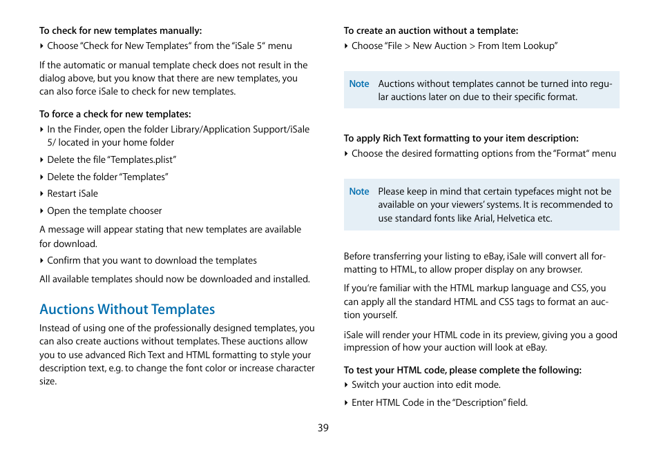 Auctions without templates | equinux iSale 5.9.7 User Manual | Page 39 / 92