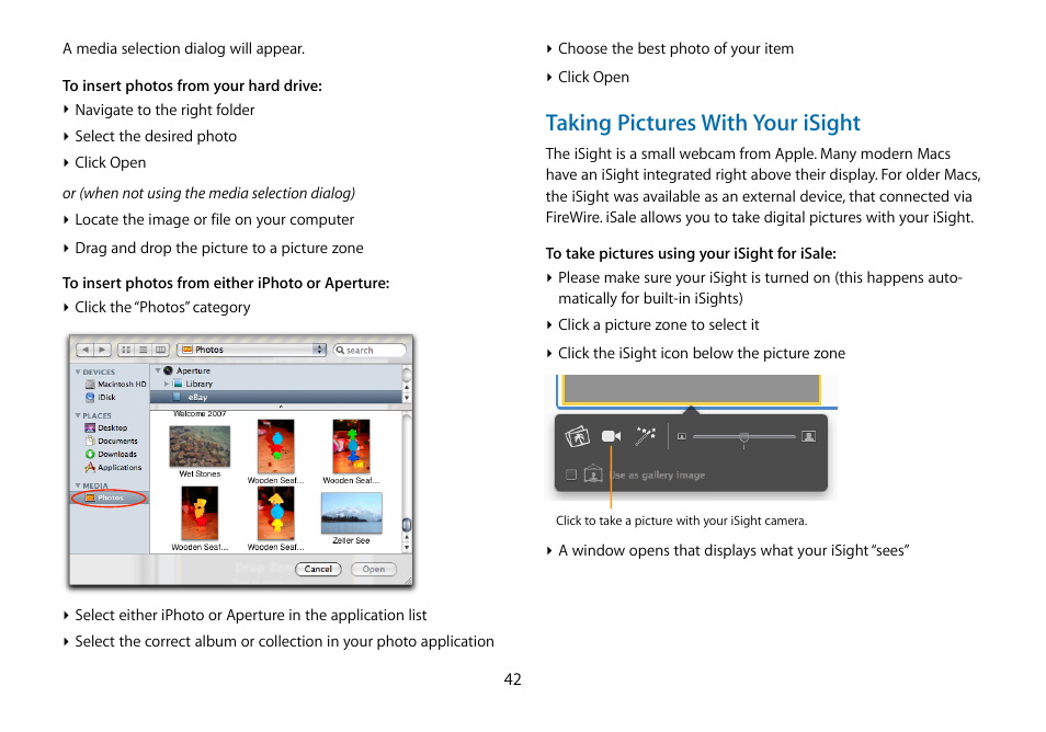 Taking pictures with your isight | equinux iSale 5.9.7 User Manual | Page 42 / 92