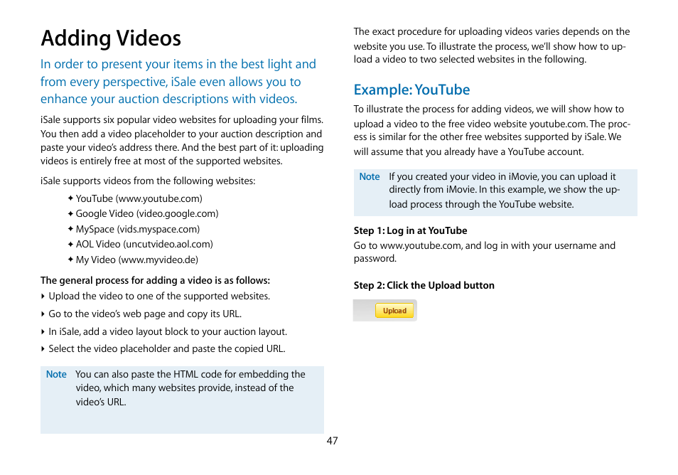 Adding videos, Example: youtube | equinux iSale 5.9.7 User Manual | Page 47 / 92