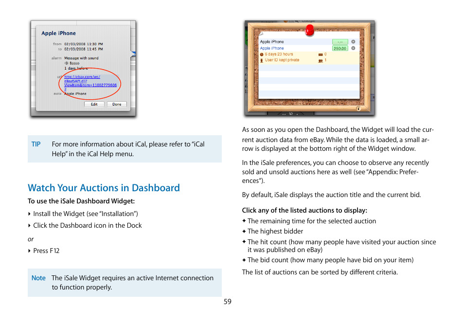 Watch your auctions in dashboard | equinux iSale 5.9.7 User Manual | Page 59 / 92