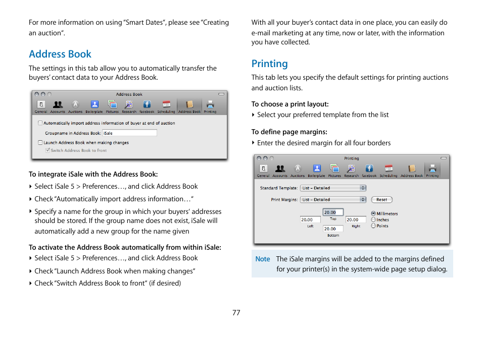 Address book, Printing | equinux iSale 5.9.7 User Manual | Page 77 / 92