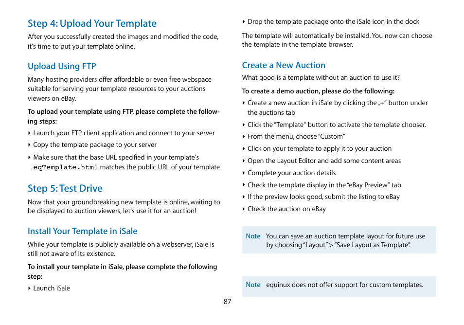 Step 4: upload your template, Step 5: test drive | equinux iSale 5.9.7 User Manual | Page 87 / 92