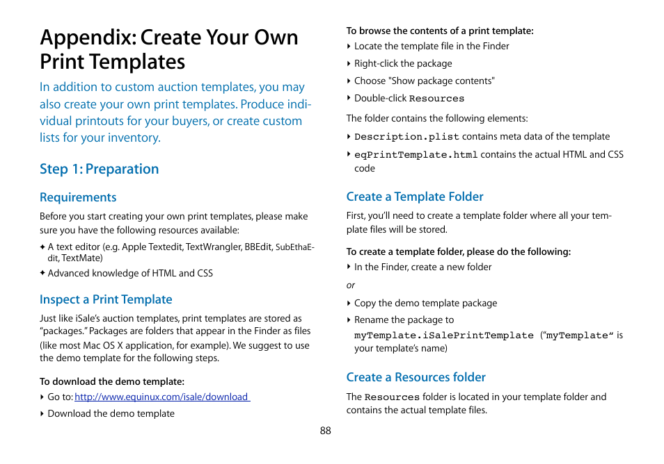 Appendix: create your own print templates, Step 1: preparation | equinux iSale 5.9.7 User Manual | Page 88 / 92