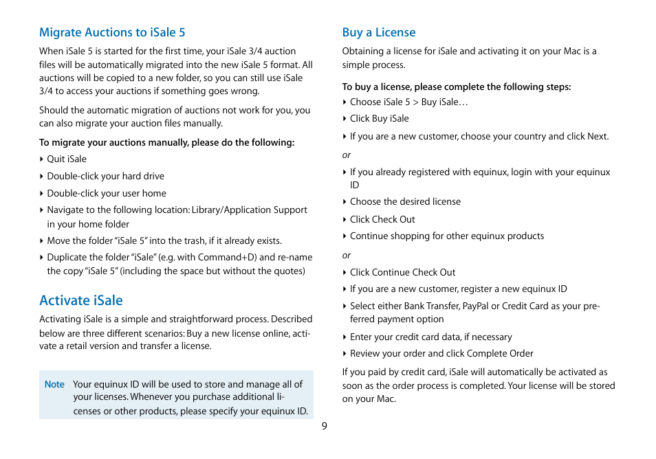 Activate isale | equinux iSale 5.9.7 User Manual | Page 9 / 92