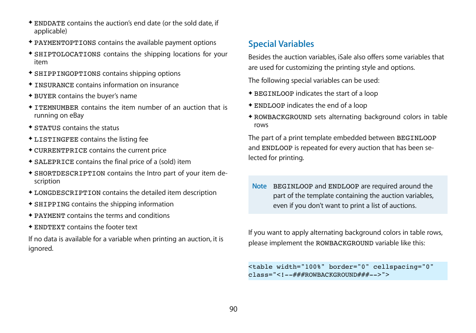 Special variables | equinux iSale 5.9.7 User Manual | Page 90 / 92