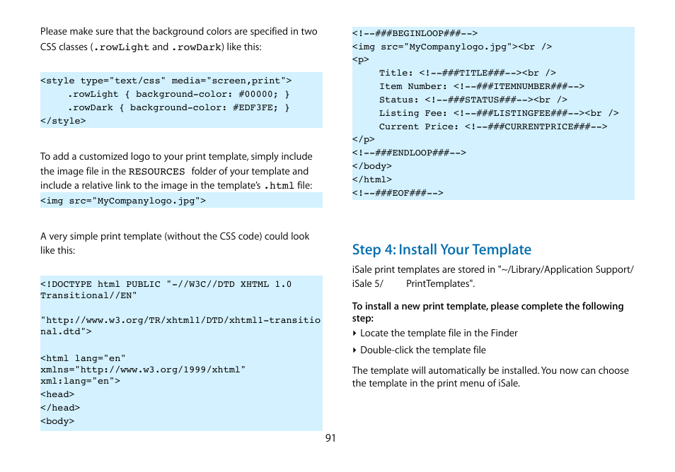 Step 4: install your template | equinux iSale 5.9.7 User Manual | Page 91 / 92