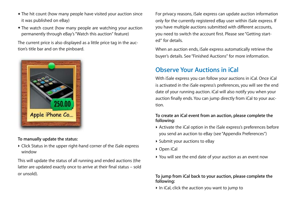 Observe your auctions in ical | equinux iSale express 1.2.9 User Manual | Page 34 / 43