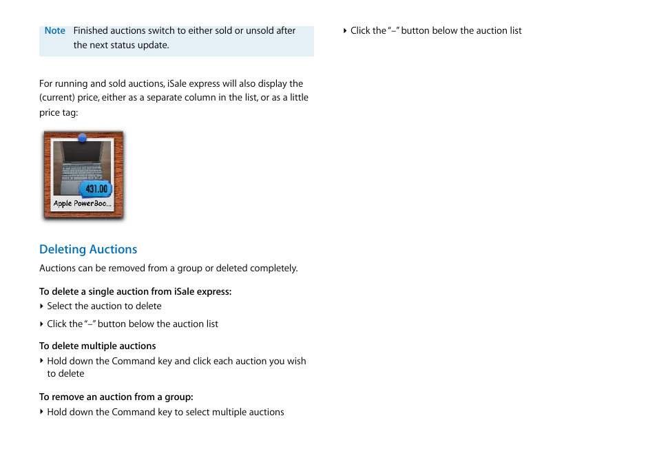 Deleting auctions | equinux iSale express 1.2.9 User Manual | Page 8 / 43