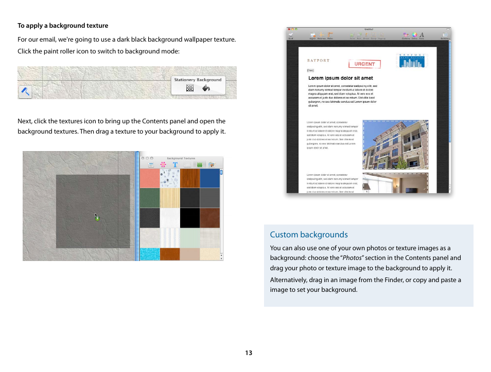 Custom backgrounds | equinux Mail Designer 1.3.4 User Manual | Page 13 / 40