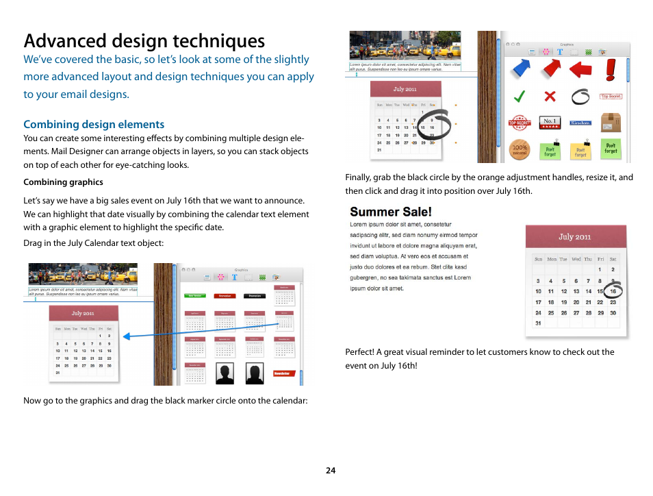 Advanced design techniques, Combining graphics | equinux Mail Designer 1.3.4 User Manual | Page 24 / 40