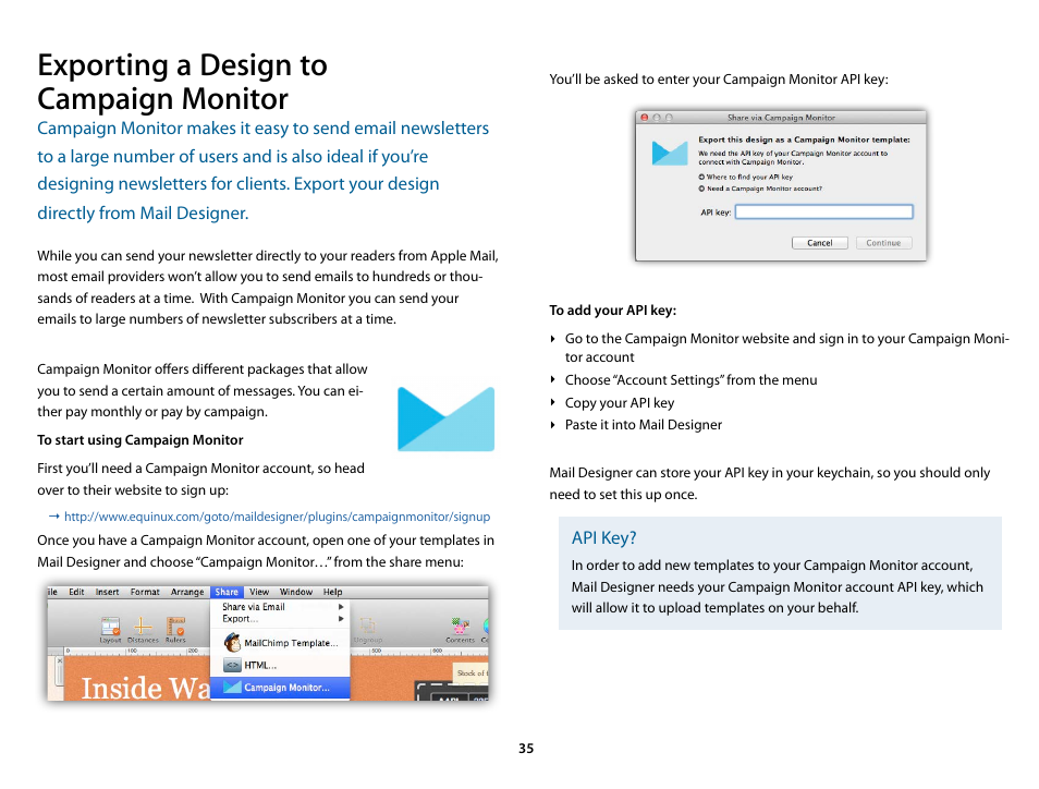 Exporting a design to campaign monitor | equinux Mail Designer 1.3.4 User Manual | Page 35 / 40